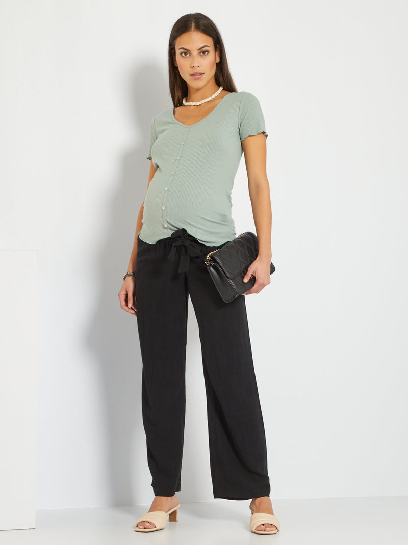 Pantalón premamá de lino Negro - Kiabi
