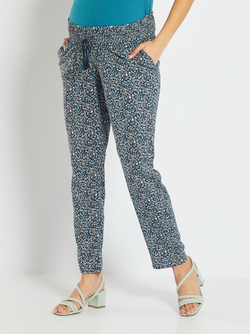 Pantalón premamá vaporoso con frunces en la cintura AZUL - Kiabi