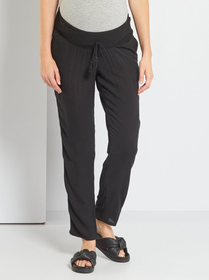 Pantalón premamá vaporoso con frunces en la cintura Negro - Kiabi