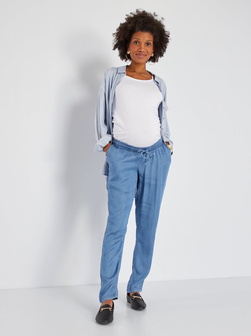 Pantalón premamá vaporoso y ligero AZUL - Kiabi