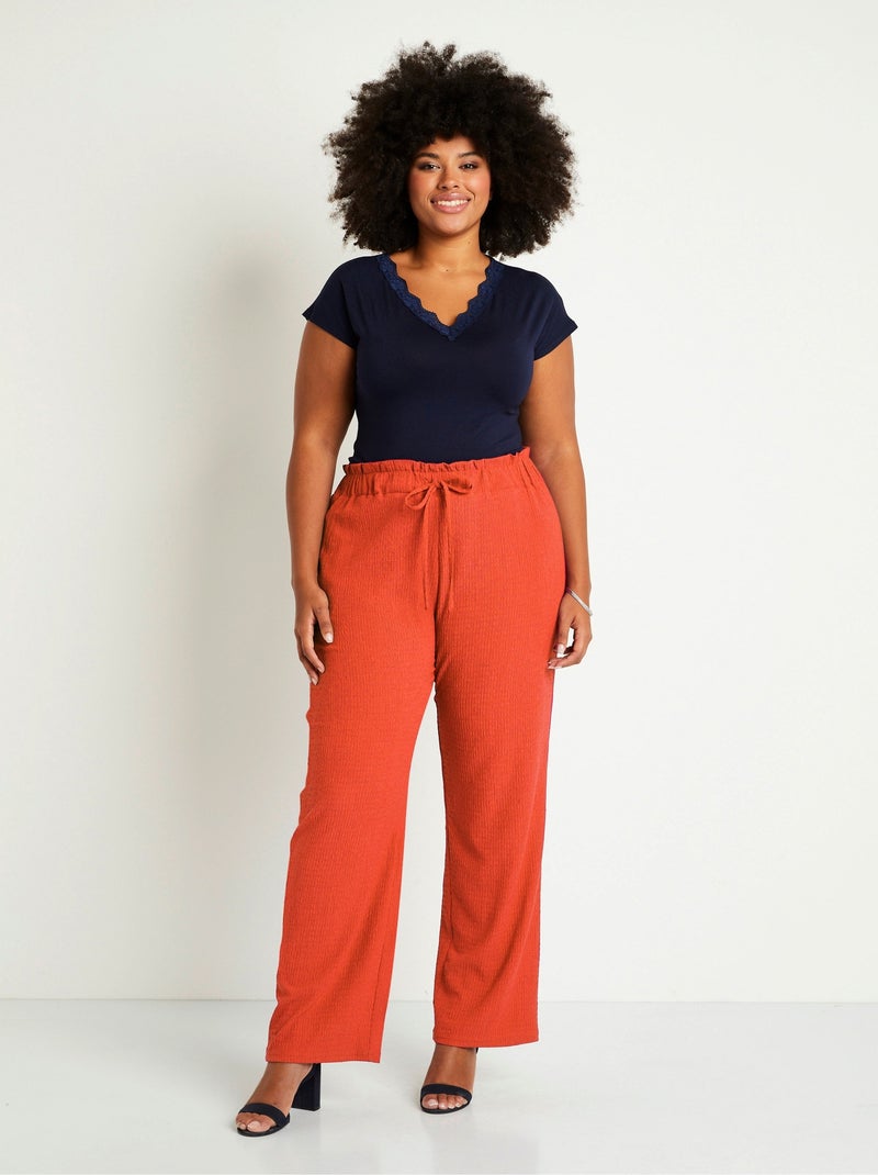 Pantalón punto cintura ancha elástica - Afibel Naranja - Kiabi