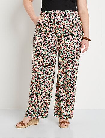 Pantalón raso floral cintura semielástica - Afibel