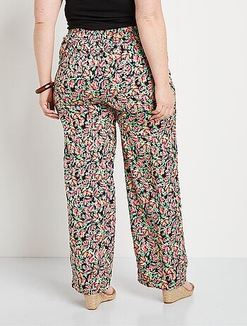 Pantalón raso floral cintura semielástica - Afibel