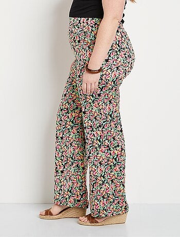 Pantalón raso floral cintura semielástica - Afibel