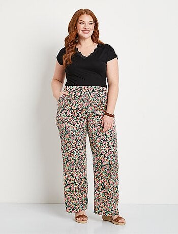 Pantalón raso floral cintura semielástica - Afibel
