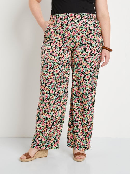 Pantalón raso floral cintura semielástica - Afibel - Kiabi