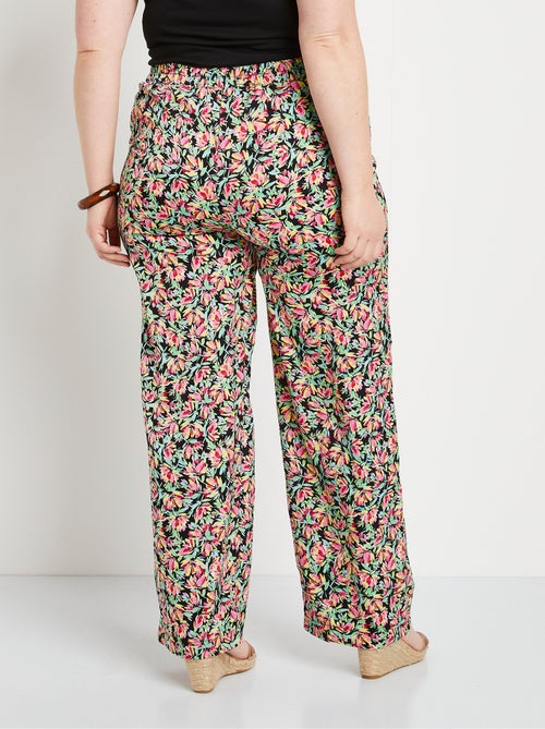 Pantalón raso floral cintura semielástica - Afibel - Kiabi