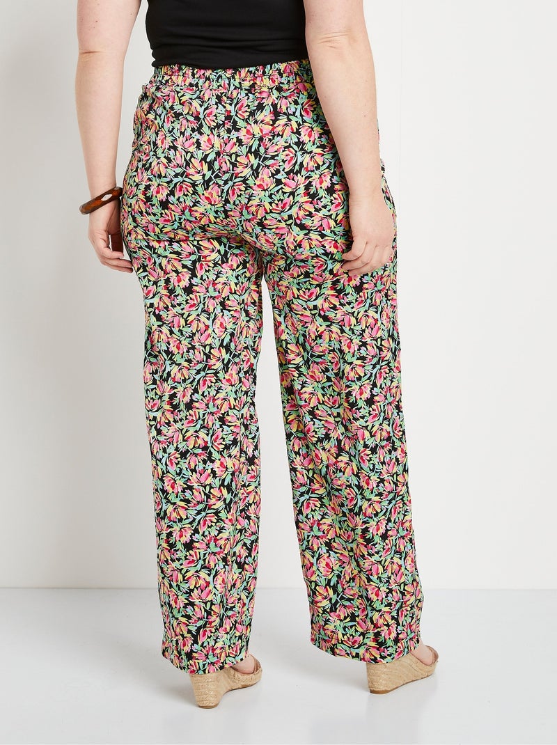 Pantalón raso floral cintura semielástica - Afibel Verde - Kiabi