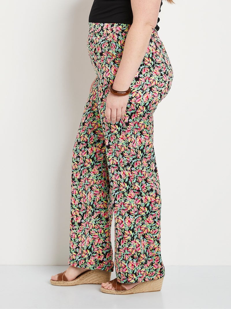 Pantalón raso floral cintura semielástica - Afibel Verde - Kiabi
