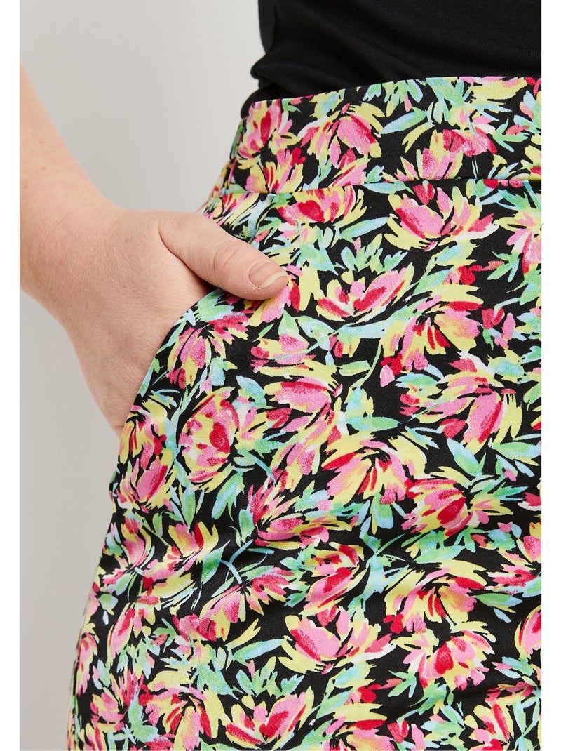 Pantalón raso floral cintura semielástica - Afibel Verde - Kiabi