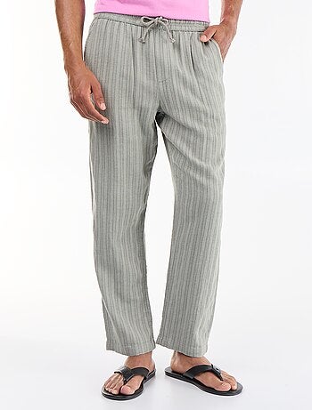 Pantalón rayado de lino mezclado