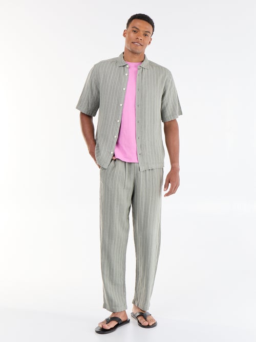 Pantalón rayado de lino mezclado - Kiabi