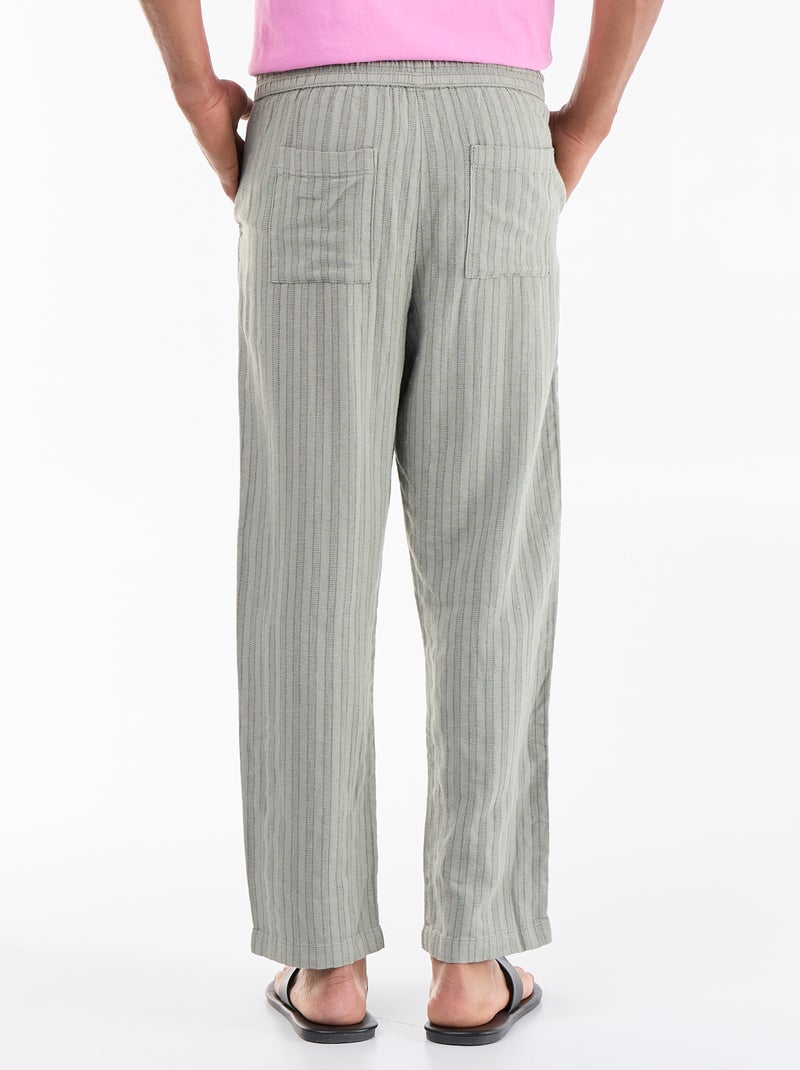 Pantalón rayado de lino mezclado Verde - Kiabi