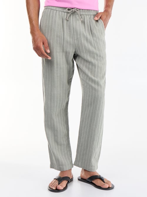 Pantalón rayado de lino mezclado - Kiabi