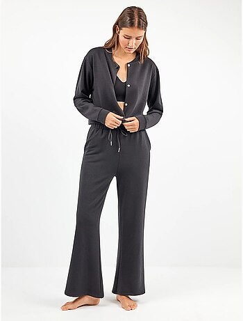 Pantalón recto ajustable en cintura en tejido de felpa