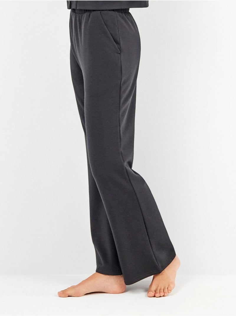 Pantalón recto ajustable en cintura en tejido de felpa Negro - Kiabi