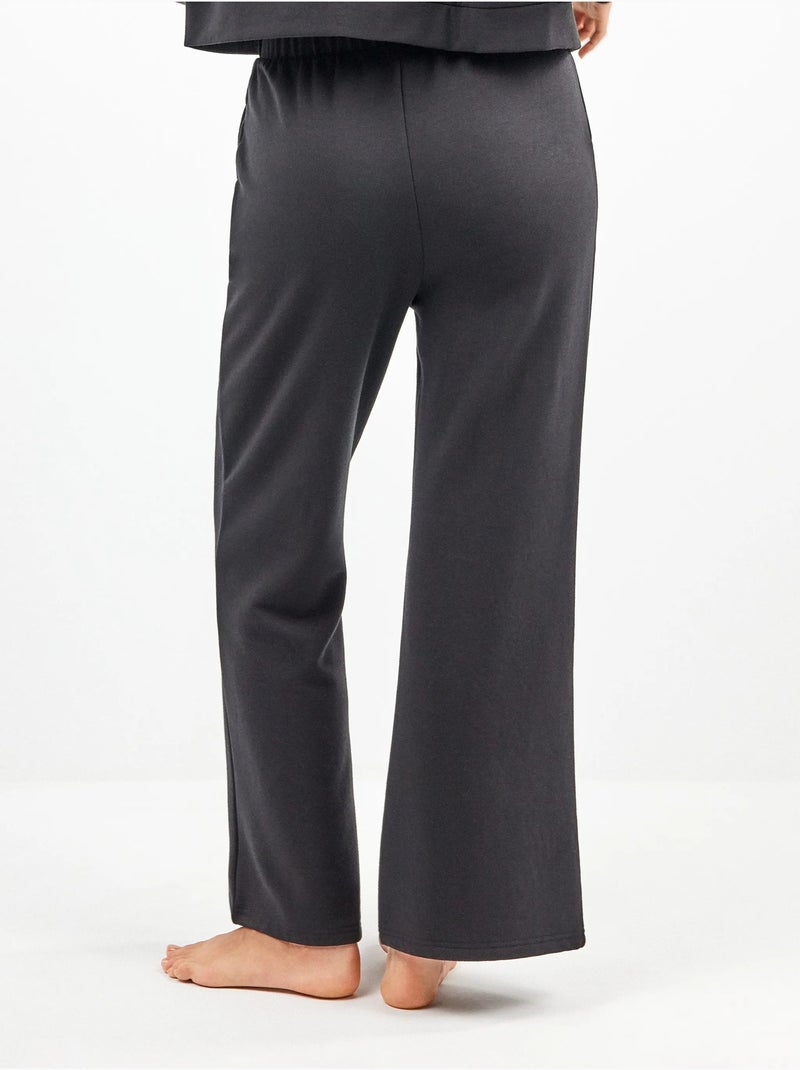 Pantalón recto ajustable en cintura en tejido de felpa Negro - Kiabi