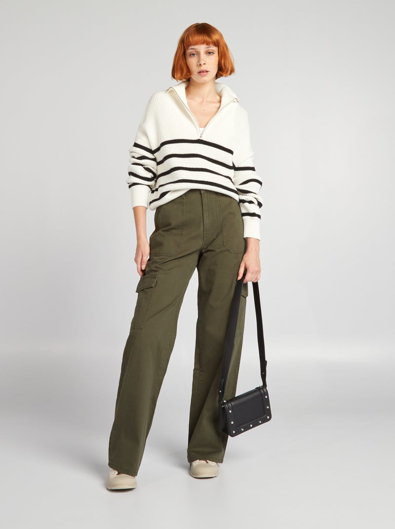 Pantalón recto con bolsillos con solapa CAQUI - Kiabi