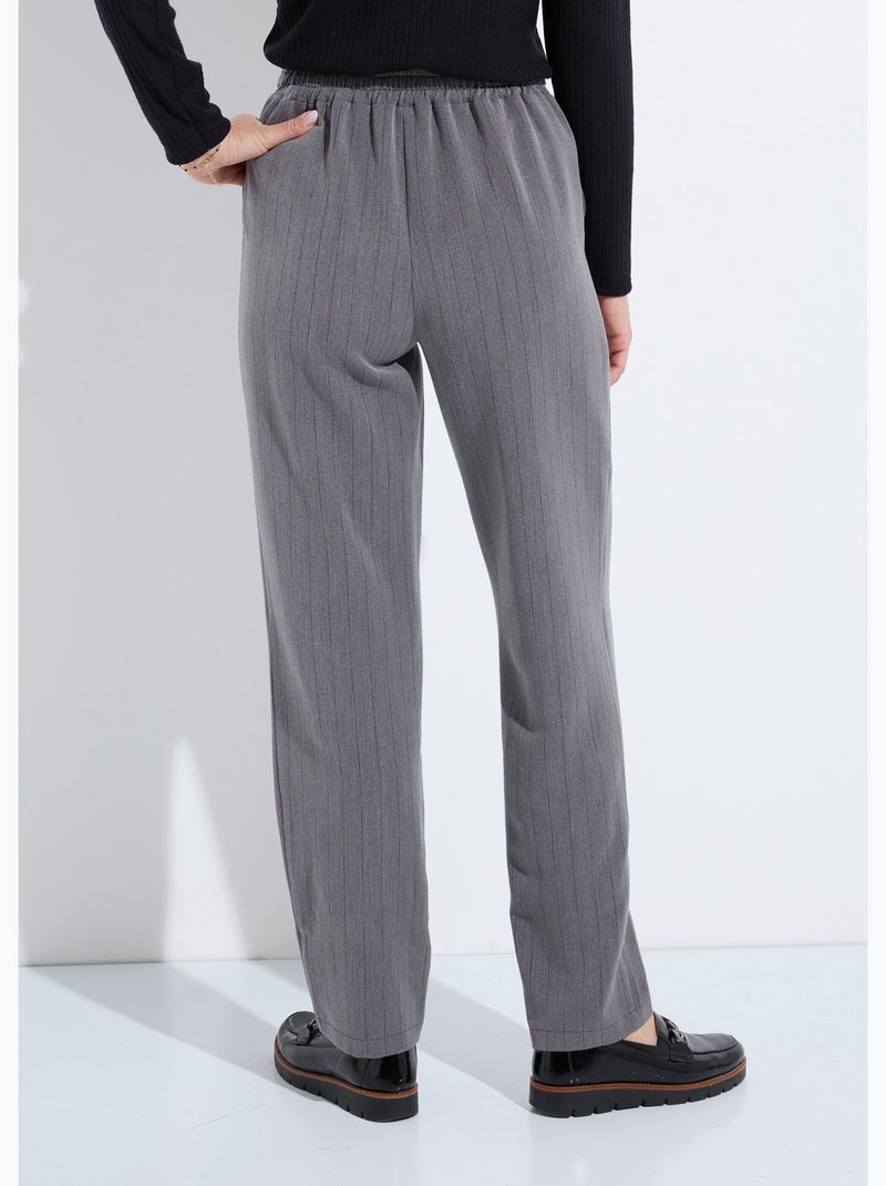 Pantalón recto con cintura elástica 3/4 - Afibel Gris negro - Kiabi