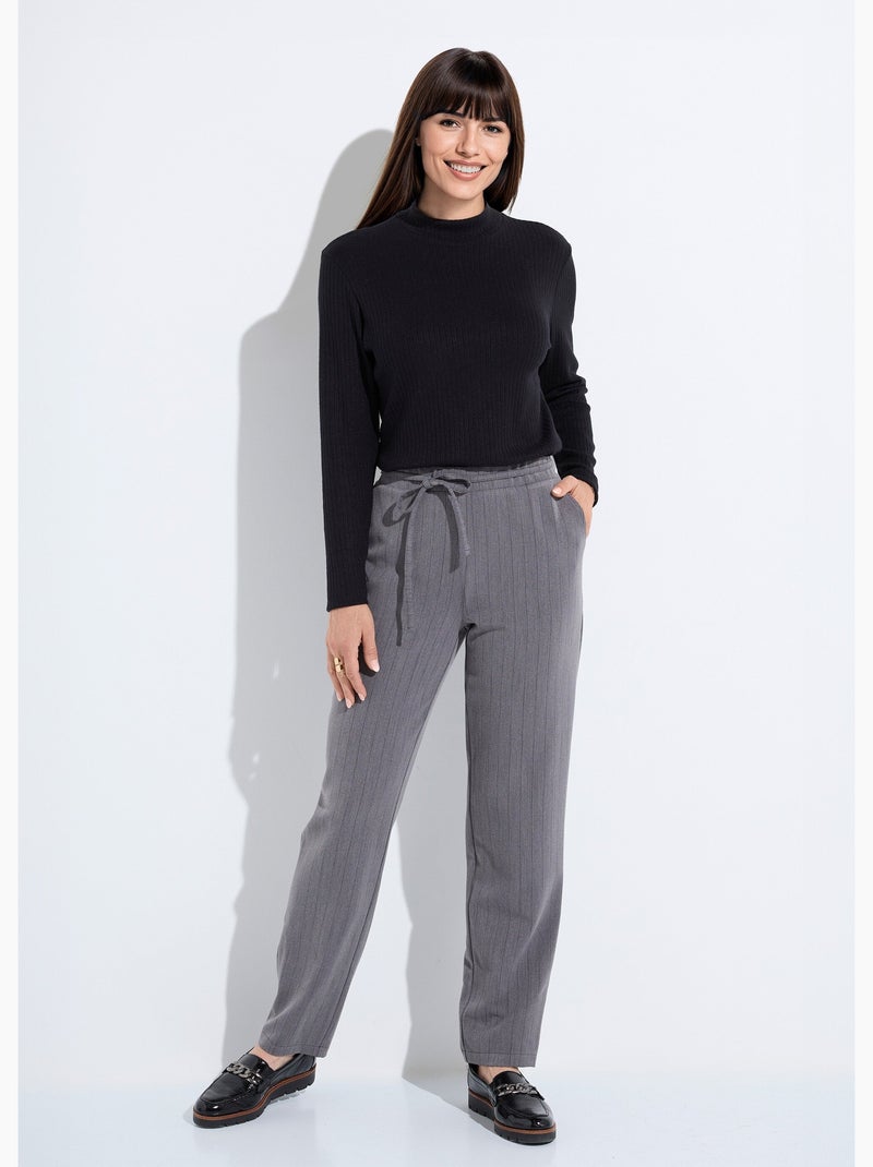 Pantalón recto con cintura elástica 3/4 - Afibel Gris negro - Kiabi