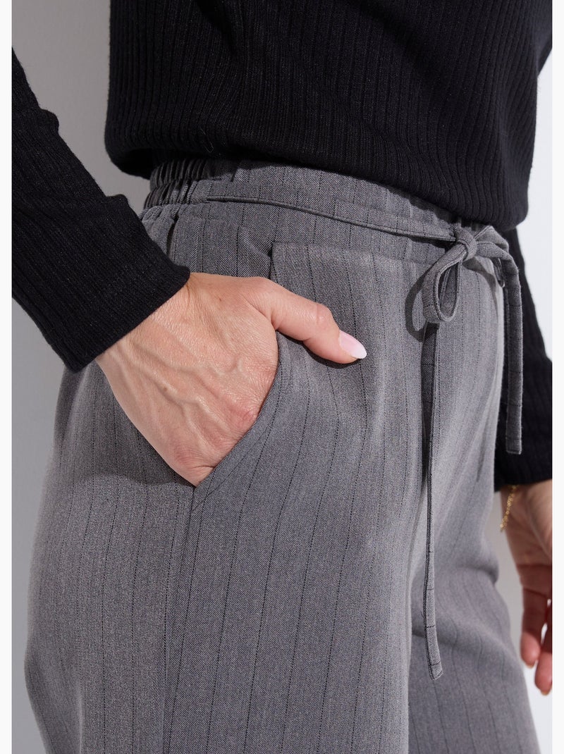 Pantalón recto con cintura elástica 3/4 - Afibel Gris negro - Kiabi