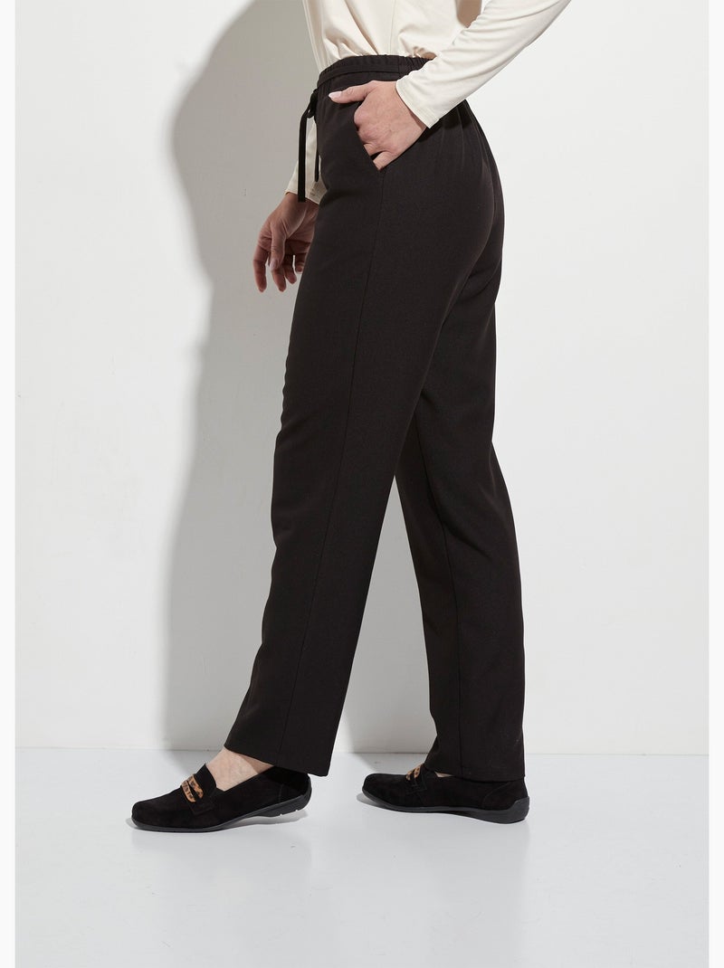 Pantalón recto con cintura elástica 3/4 - Afibel Negro - Kiabi