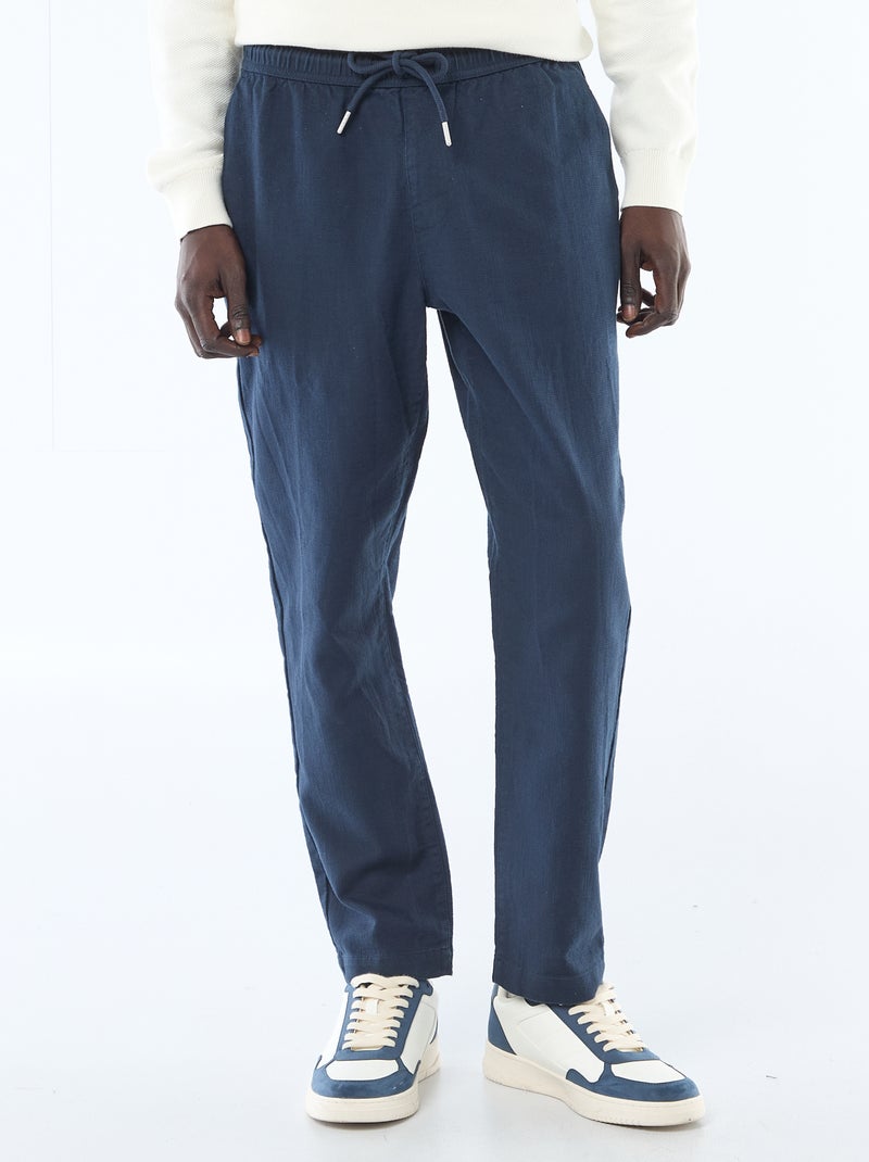 Pantalón recto con cintura elástica Azul - Kiabi