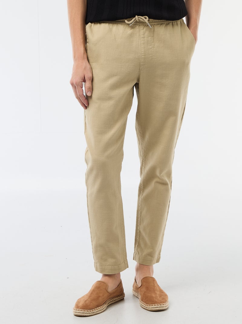 Pantalón recto con cintura elástica Beige - Kiabi