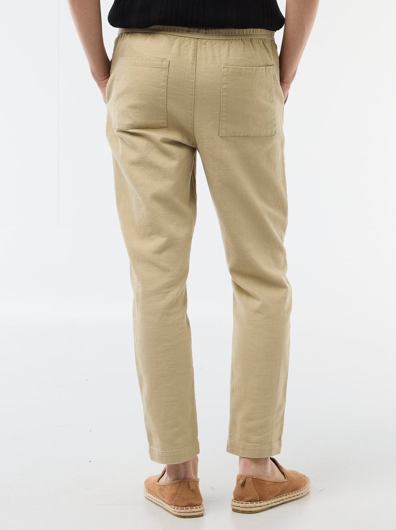Pantalón recto con cintura elástica Beige - Kiabi