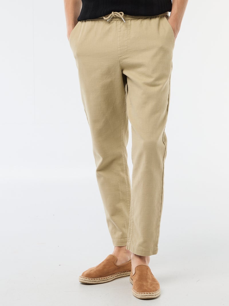 Pantalón recto con cintura elástica Beige - Kiabi