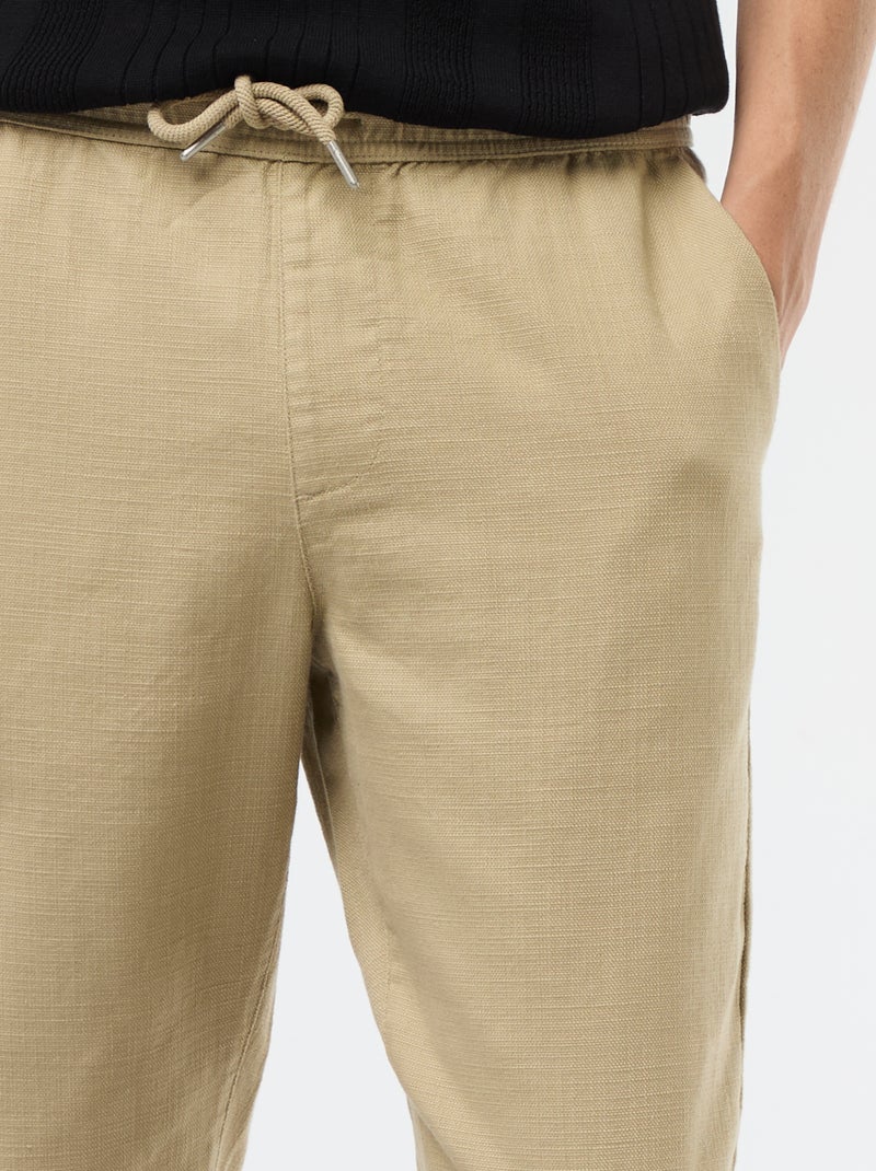 Pantalón recto con cintura elástica Beige - Kiabi