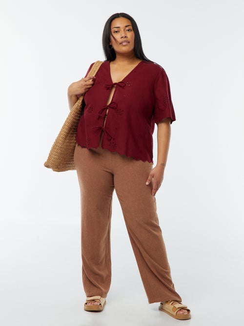 Pantalón recto con cintura elástica + cintas - Kiabi