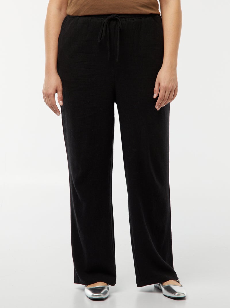 Pantalón recto con cintura elástica + cintas negro - Kiabi