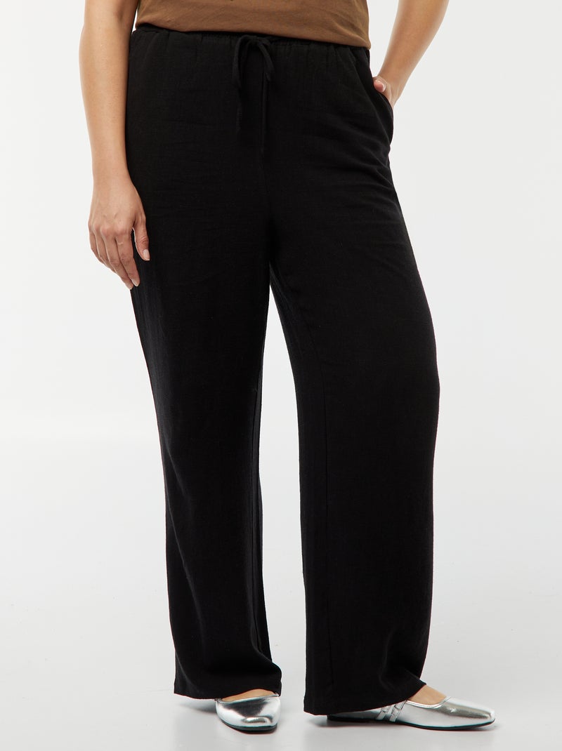 Pantalón recto con cintura elástica + cintas negro - Kiabi