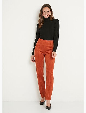 Pantalón recto con cintura elástica en punto de ante - Afibel