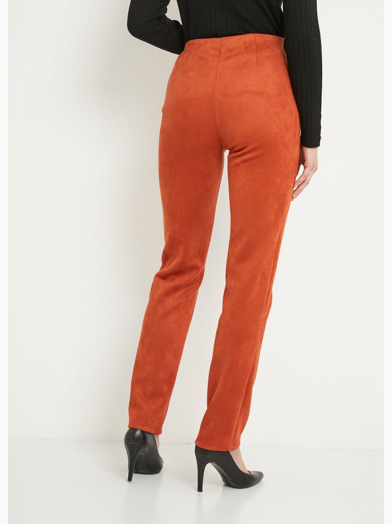 Pantalón recto con cintura elástica en punto de ante - Afibel Ladrillo - Kiabi