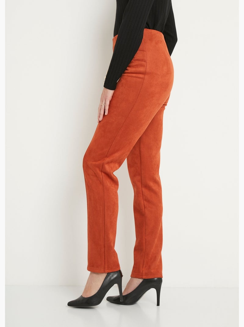 Pantalón recto con cintura elástica en punto de ante - Afibel Ladrillo - Kiabi