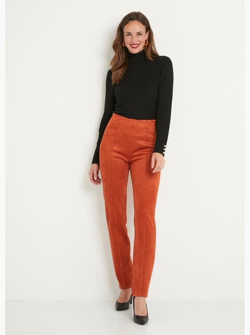 Pantalón recto con cintura elástica en punto de ante - Afibel - Kiabi