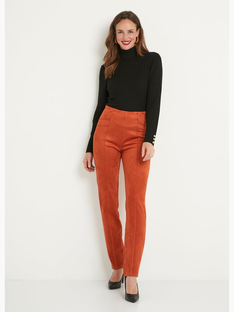 Pantalón recto con cintura elástica en punto de ante - Afibel Ladrillo - Kiabi