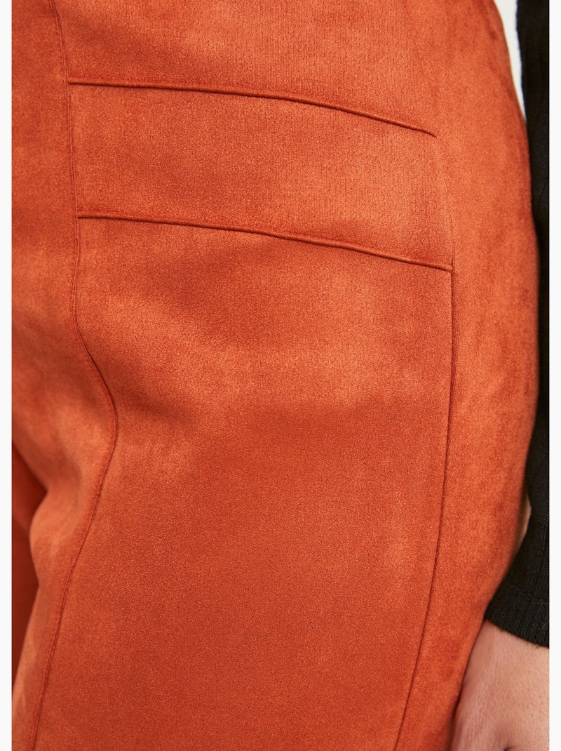 Pantalón recto con cintura elástica en punto de ante - Afibel Ladrillo - Kiabi
