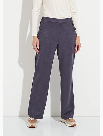 Pantalón recto con cintura elástica en tejido de ante - Afibel