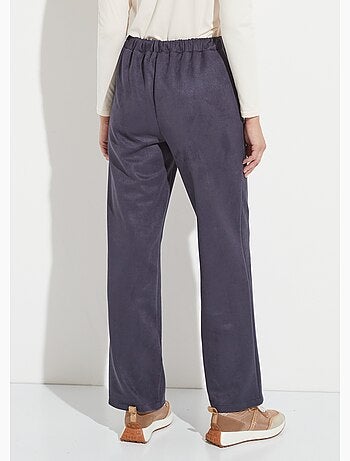 Pantalón recto con cintura elástica en tejido de ante - Afibel