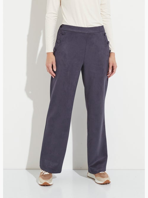 Pantalón recto con cintura elástica en tejido de ante - Afibel - Kiabi