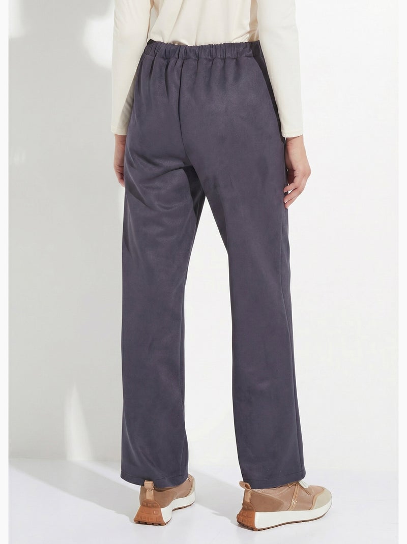 Pantalón recto con cintura elástica en tejido de ante - Afibel Azul marino - Kiabi