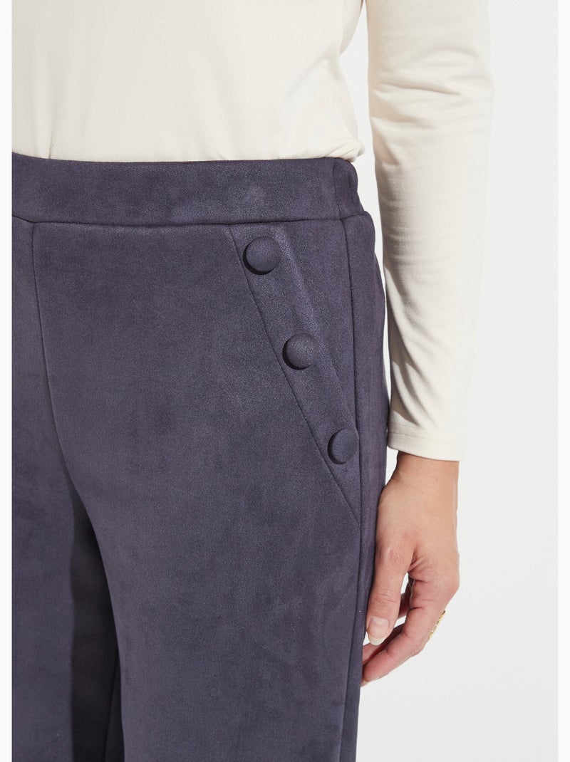 Pantalón recto con cintura elástica en tejido de ante - Afibel Azul marino - Kiabi