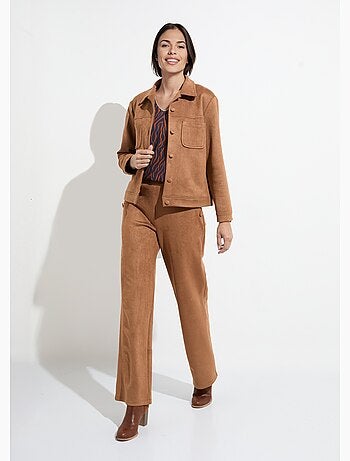 Pantalón recto con cintura elástica en tejido de ante - Afibel