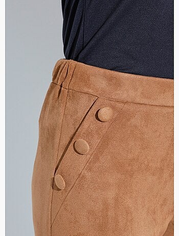 Pantalón recto con cintura elástica en tejido de ante - Afibel