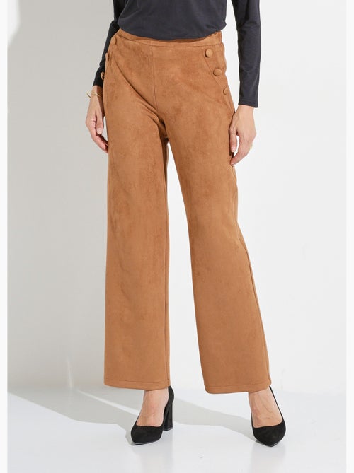 Pantalón recto con cintura elástica en tejido de ante - Afibel - Kiabi