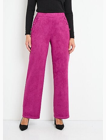 Pantalón recto con cintura elástica en tejido de ante - Afibel