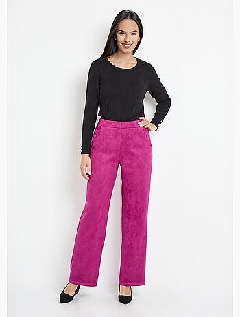 Pantalón recto con cintura elástica en tejido de ante - Afibel